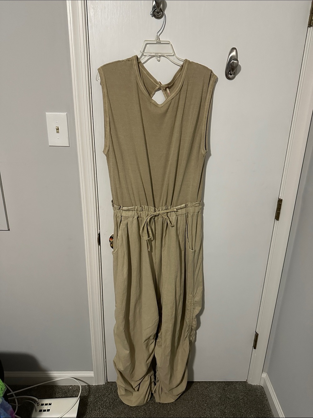 Free People Ruched Mixed Media Cotton Jumpsuit